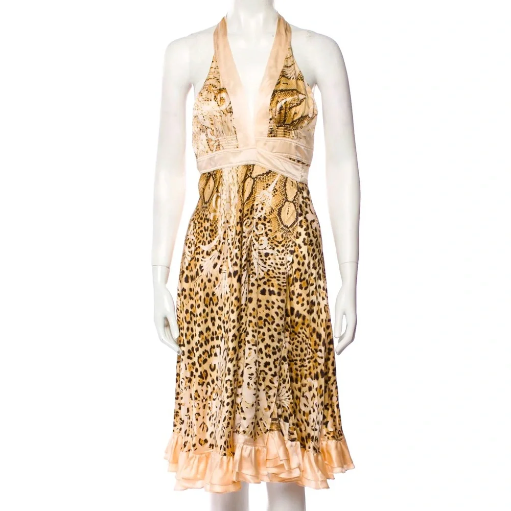 Roberto Cavalli Vintage Like New 100% Silk Leopard Print Wrap dress Sz.38 XS /S - Picture 3 of 13